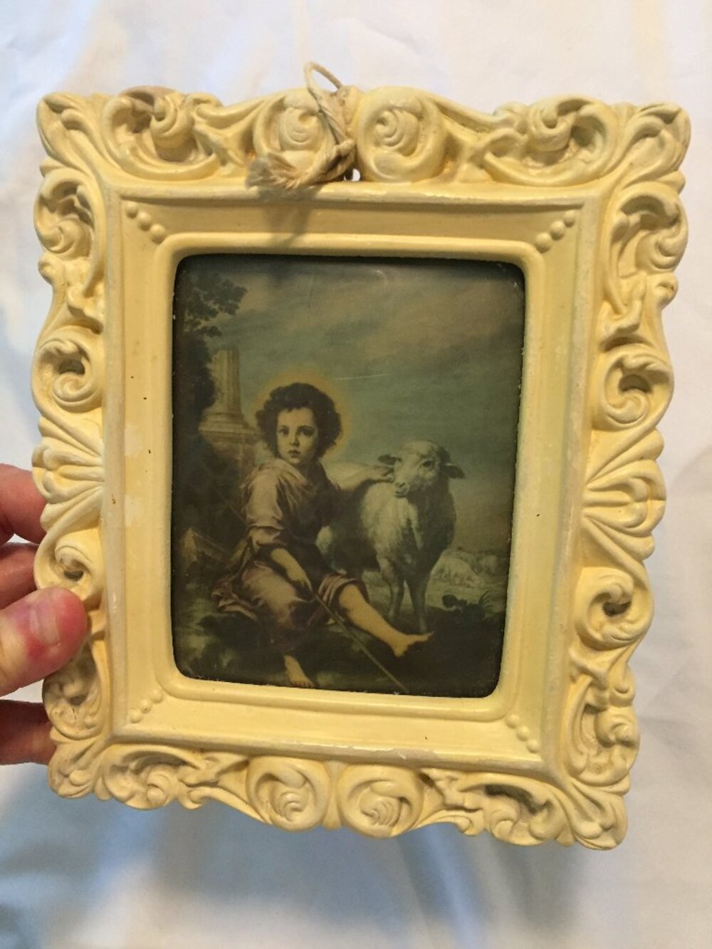 VTG Bartolome Esteban Perez Murillo Christ the Good Shepherd Convex Glass Chalkw